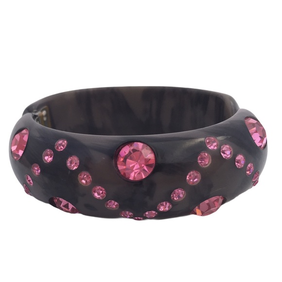 Vintage Marbled Rhinestone Clamper Bracelet Earrin - Picture 4 of 6